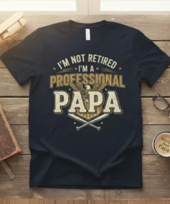 T-shirt with "I'm Not Retired I'm A Professional Papa" text, eagle graphic, and baseball bats