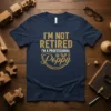 Navy t-shirt with "I'm Not Retired I'm A Professional Poppy" text in distressed gold font