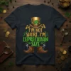 I'm Not Short, I'm Leprechaun Size text with leprechaun hat and boots graphic on a dark t-shirt.|