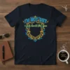 I'm Not Shy I Just Don't Like You quote t-shirt with ornate shield graphic in blue and gold