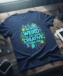 I'm Not Weird I'm Just More Creative Than You quote t-shirt with colorful abstract graphic design
