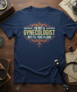 I'm Not a Gynecologist But I'll Take a Look funny medical quote t-shirt design with ornate border