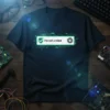 I'm not a robot text with a green checkmark shield and spiral graphic on a dark t-shirt, designed for tech