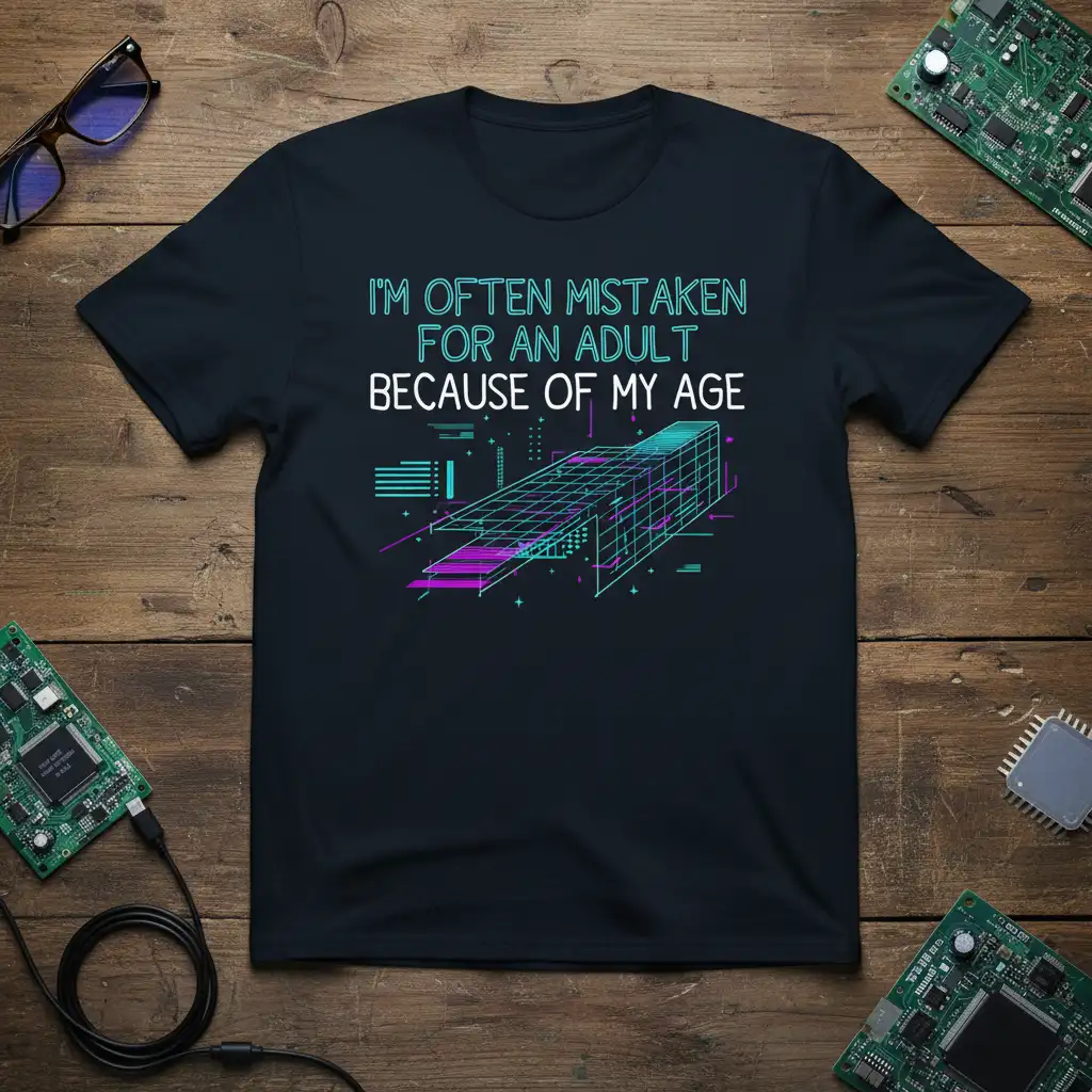 I'm Often Mistaken For An Adult Because Of My Age quote with neon grid graphic on t-shirt