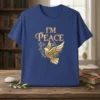 I'M PEACE t-shirt with a golden dove carrying an olive branch, symbolizing inner peace