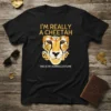 Cheetah face graphic with text "I'm Really A Cheetah This Is My Human Costume" on a black t-shirt