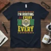 T-shirt with "I'M ROOTING for EVERY HOU EVERY" text, tiger mascot shield, and colorful geometric borders