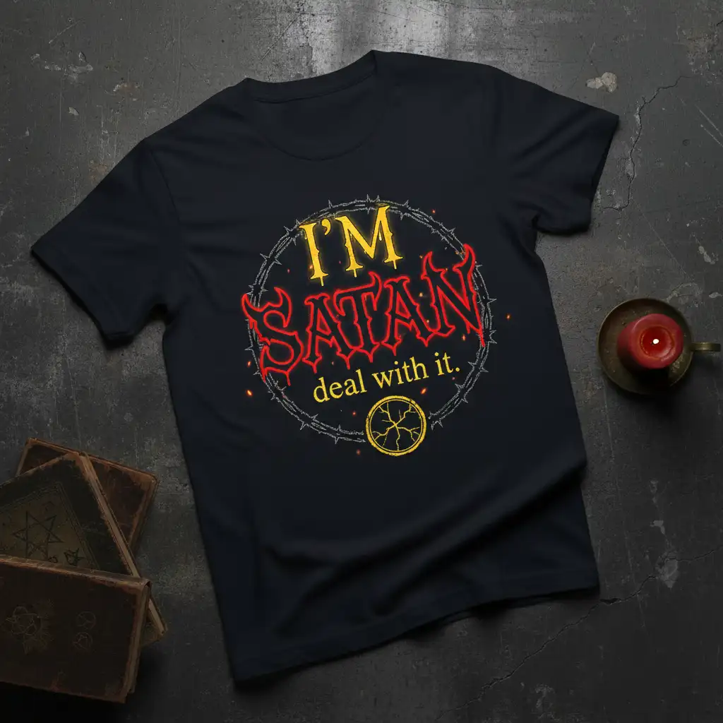 I'M SATAN deal with it. eye-catching design printed on comfortable cotton fabric creating a standout t-shirt