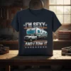 T-shirt design with "I'm Sexy And I Tow It" text and a graphic of a white pickup truck towing a