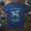 I'm Survivor Brain Tumor Warrior text with a winged horse and black awareness ribbon on a blue t-shirt