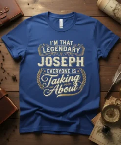 T-shirt with the text "I'm That Legendary Joseph Everyone Is Talking About" in a decorative font