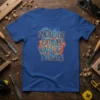 Blue t-shirt with "I'm Wade Doing Wade Things" in bold blue and orange font, featuring gear graphics