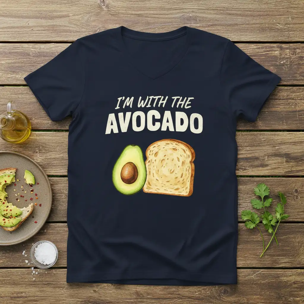 I'm With The Avocado text design with avocado half and toast slice graphic