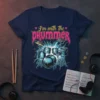 I'm With The Drummer text design with a cool drum set graphic and lightning effects on a navy t-shirt