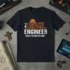 Civil Engineer quote t-shirt with orange hard hat graphic and distressed text "I'm A Civil Engineer (Unless You Make Me