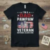 I'm A Dad Pawpaw And A Veteran Nothing Scares Me text with American flag and soldier graphic on a black