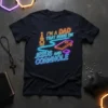 Neon style graphic t-shirt with text "I'm a Dad That Runs On Jesus And Cornhole", featuring a church and cornhole