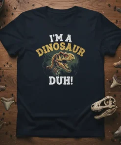 I'm A Dinosaur Duh! T-Shirt featuring a T-Rex graphic and bold text, perfect for dinosaur enthusiasts