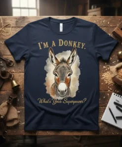 I'M A DONKEY. What's Your Superpower? unique graphic design printed on comfortable cotton t-shirt