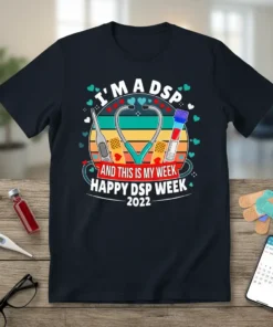 I'm A DSP And This Is My Week Happy DSP Week 2022 t-shirt with stethoscope, thermometer, and blood vial graphic