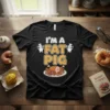 I'm A Fat Pig funny food lover t-shirt with graphic of a pig chef and ham