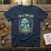 I'm A Fun Guy text with a psychedelic mushroom cluster graphic design on a navy t-shirt