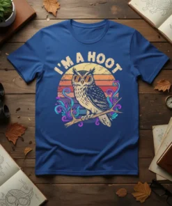 I'm A Hoot text with a cool owl wearing sunglasses on a retro sunset graphic t-shirt
