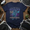 Astronaut graphic on a navy t-shirt with the quote "I'm A Huge Fan Of Space Both Outer And Personal" in
