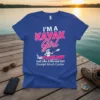 I'm A Kayak Girl Just Like A Normal Girl Except Much Cooler text on blue t-shirt with graphic of woman