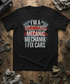 I'M A MEKHANIC MECHANIK text design featuring bold typography on quality t-shirt