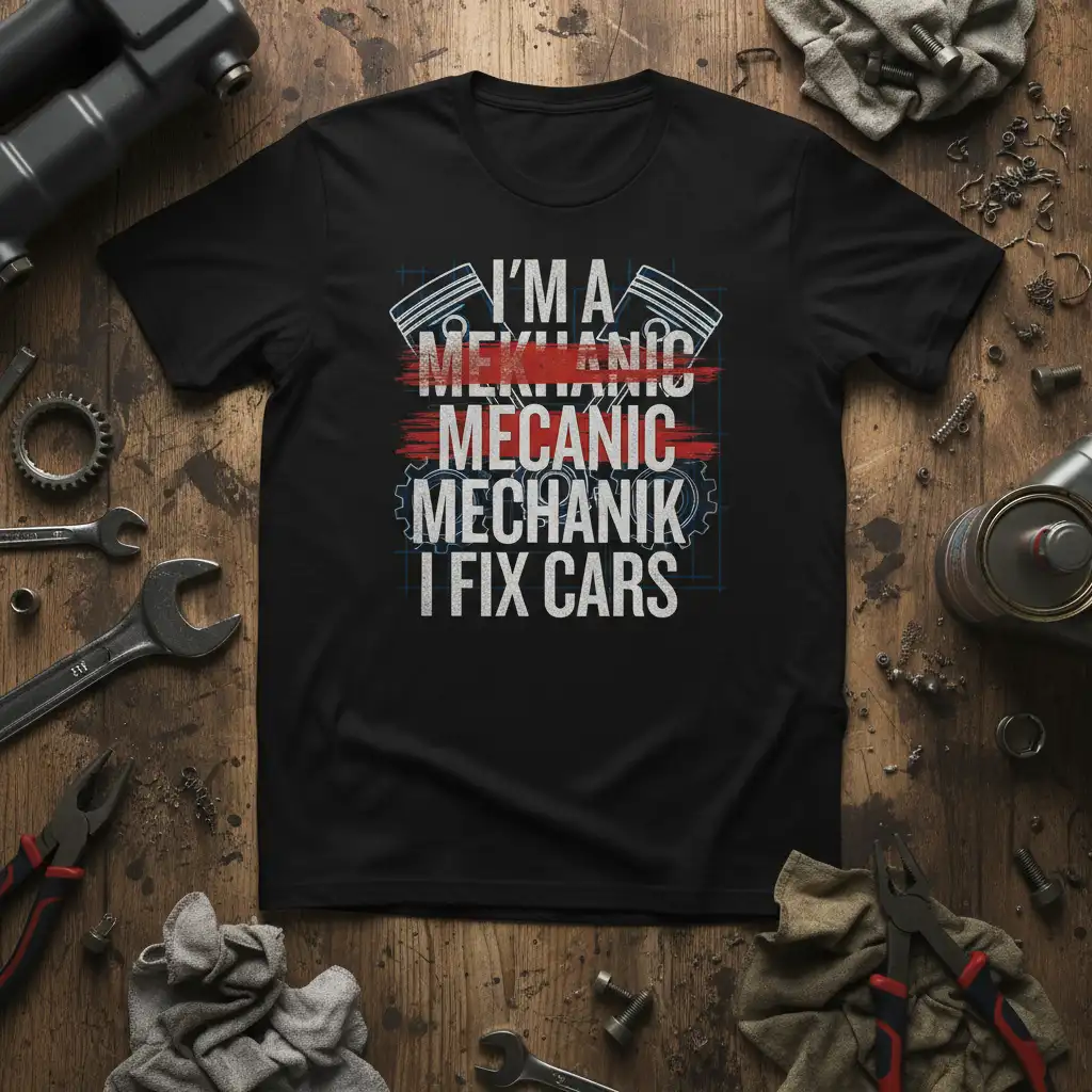 I'M A MEKHANIC MECHANIK quote printed with eye-catching design on quality cotton blend t-shirt design
