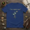 I'm A New Soul quote with a golden plant and sun graphic on a navy blue t-shirt