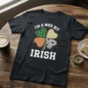 Black t-shirt with "I'm A Wee Bit Irish" text and a four-leaf clover design in various patterns