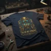 I'm In My Prime quote on a navy t-shirt with a steampunk inventor graphic featuring gears and goggles