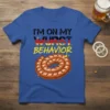 T-shirt with "I'M ON MY WURST BEHAVIOR" text and a coiled sausage graphic, featuring German flag colors