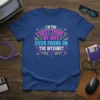 I'm The Best Thing My Wife Ever Found On The Internet quote on a blue t-shirt with neon-style graphics