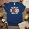 I'm the Boss Applesauce t-shirt design with a grumpy red apple character and distressed typography