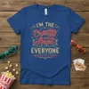 T-shirt with the quote "I'm the Crazy Aunt Everyone Warned You About" in a decorative font. Features glittery red and