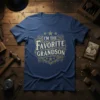 I'm the Favorite Grandson t-shirt with vintage-style golden text and decorative elements
