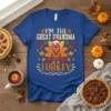 I'm the Great Grandma Turkey design with a cute cartoon turkey wearing a Santa hat and bow, surrounded by autumn