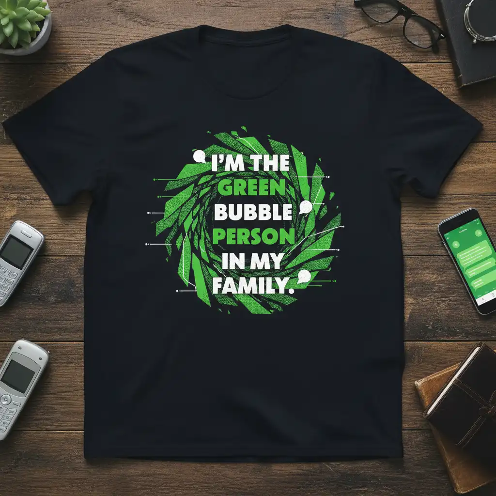 I'm The Green Bubble Person In My Family text design with green abstract graphics on a black tee