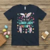 I'm the Lunch Lady Bunny t-shirt design featuring Easter eggs, hearts, and bunny ears and paws