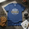 I'm the Nicest Asshole You'll Ever Meet text design on a blue t-shirt, featuring distressed golden and white typography with