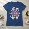 T-shirt with "I'm the Nurse Bunny" text, pink bunny ears, and colorful Easter eggs