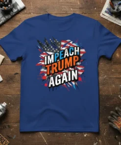 Impeach Trump Again political statement t-shirt design with American flag distressed graphic