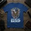 In God We Trust Guns Are Just Backup T-Shirt with eagle and firearms graphic, patriotic design