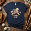 T-shirt design "in my BASEBALL SISTER era 24" with a happy baseball graphic and crossed bats