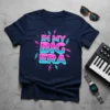 In My Big Era text design with neon pink and blue gradient and lightning bolt accents on a navy t-shirt