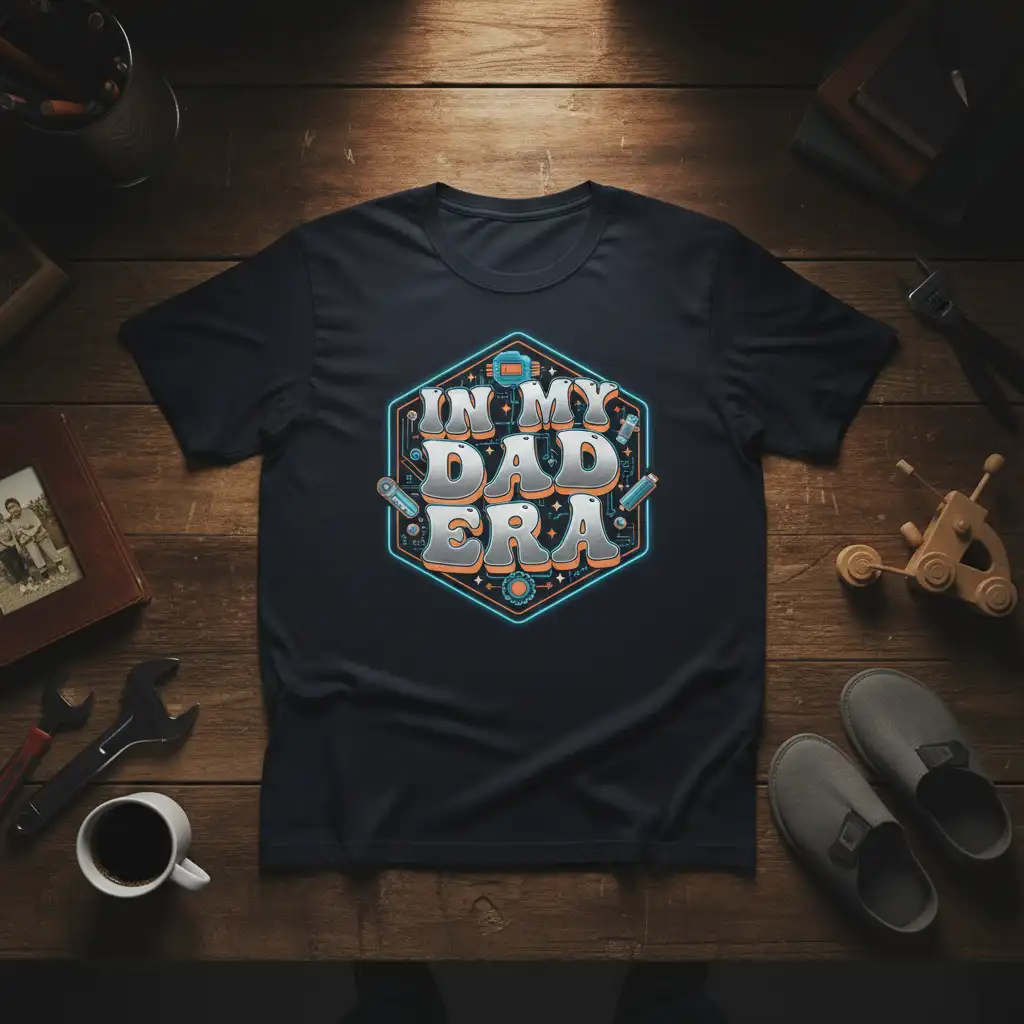In My Dad Era text design with retro font and circuit board elements, ideal for fatherhood apparel