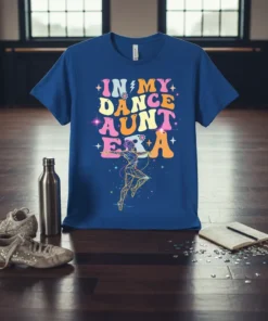 Retro graphic t-shirt with text "In My Dance Aunt Era" and a stylized dancer illustration